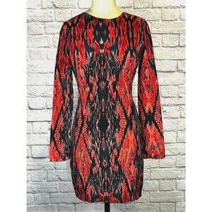NEW‎ Parker Black Red Snake Print BodyCon Mini Dress 100% Silk Long Sleeve XS